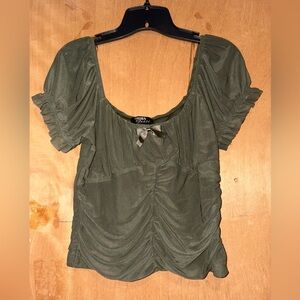 Short Sleeve Olive Top with Ruched Design